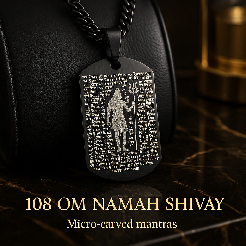 108 Om Namah Shivay Micro-Carved Pendant with Chain