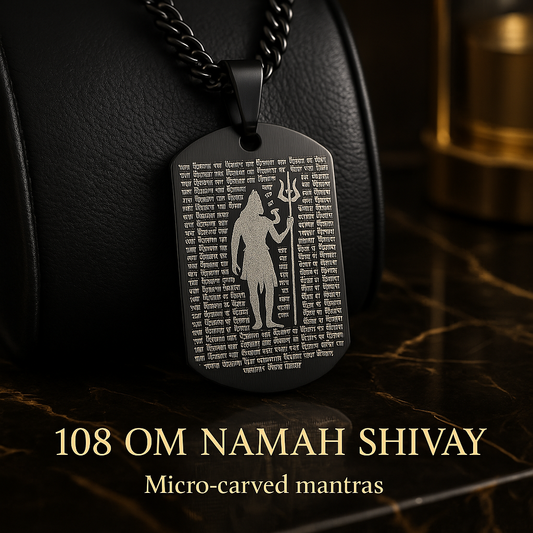 108 Om Namah Shivay Micro-Carved Pendant with Chain